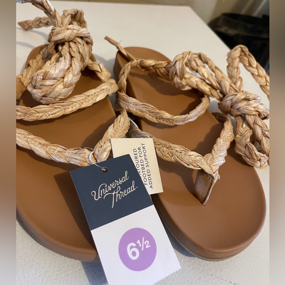 Universal Thread- Ria Raffia Lace up wrap around sandals - Picture 7 of 8